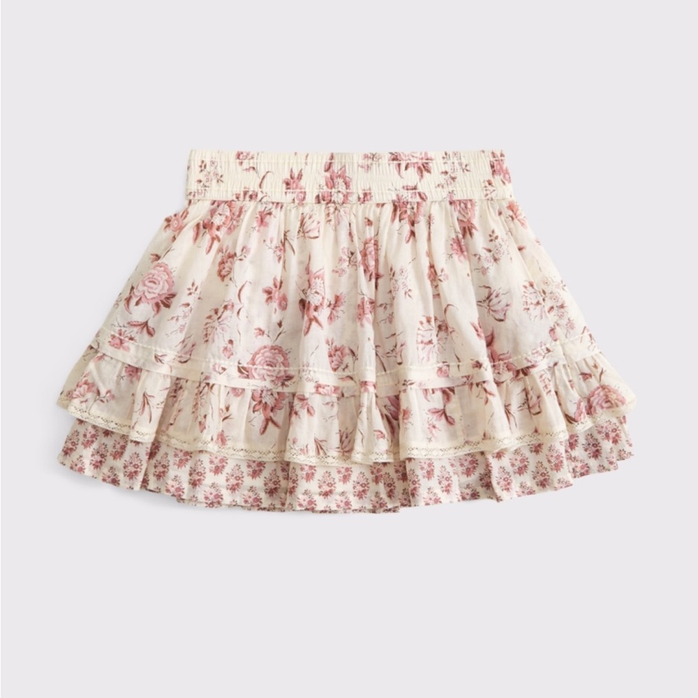 A&F High Rise Lace-Trim Ruffle Mini Skort XS